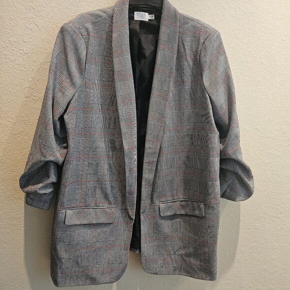 Plaid Dark Academia Career oversized Preppy blazer Work Plaid 1/4 sleeves 20 - Picture 3 of 5